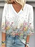 Loose V Neck Gradient Pattern Casual Blouse