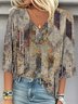 Geometric Casual Loose V Neck Blouse