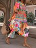 Casual Crew Neck 3D Printing Loose Dress With No