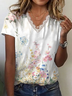 Women's Short Sleeve T-shirt Summer White Floral Printing V Neck Daily Going Out Casual Top