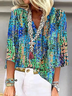 Shawl Collar Floral Elegant Cotton Blouse