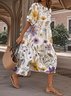 Crew Neck Floral Casual Loose Dress With No