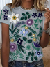 Women's Spring Floral Printed Crew Neck Short Sleeve T-Shirt