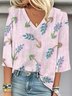 V Neck 3D Printing Loose Casual Blouse