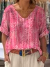 Striped V Neck Casual Cotton Blouse