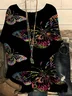 Simple Crew Neck Dolman Sleeve Linen Butterfly T-Shirt