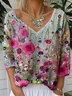 Gradient Pattern Casual Jersey V Neck T-Shirt