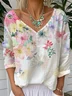 Casual Loose V Neck Gradient Pattern T-Shirt