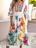 Floral Crew Neck Cotton Casual Dress With No