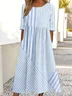 Crew Neck Loose Casual Multicolor Block Dress With No
