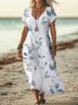 Women's Floral Print Casual V-Neck Short Sleeve Dress
