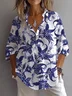 Vacation Floral Shirt Collar Blouse