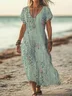 Women's Striped Print Casual V-Neck Short Sleeve Dress