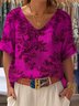 Floral Casual V Neck Loose Blouse