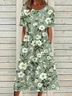 Floral Loose Casual Crew Neck Dress With No
