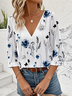 Loose V Neck Casual 3D Printing Blouse