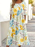 Floral Simple Crew Neck Loose Dress With No