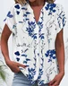 Women's Short Sleeve Shirt Summer Black Floral Buckle V Neck Daily Going Out Casual Top