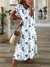 Women's Floral Spring Print V-Neck Short Sleeve Slit Dress