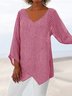 Striped Long Sleeve V Neck Cotton-Blend Top