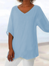 Women's Solid Color V-Neck Pointed Hem Blouse