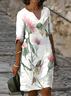 Women's Floral Spring Print V Neck Dress