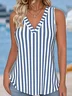 Striped Loose V Neck Casual Tank Top