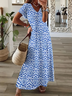 Women's Geometric Spring Print V-Neck Short Sleeve Slit Dress