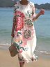Printed Casual Mid Sleeve Round Neck Dress