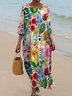 Printed Casual Mid Sleeve Round Neck Dress