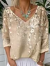 Casual V Neck Floral Loose T-Shirt