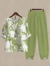 Women's Printing Floral Daily Going Out Two-Piece Set Green Casual Summer Top With Pants Matching Set