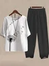 Women's Printing Floral Daily Going Out Two-Piece Set Black-white Casual Summer Top With Pants Matching Set