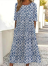 Women's Short Sleeve Summer Blue Floral Printing Crew Neck Daily Going Out Casual Maxi H-Line Shift Dress Dress