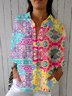 Multicolor Block Shirt Collar Casual Loose Shirt