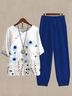 Women's Printing Floral Daily Going Out Two-Piece Set Blue-White Casual Summer Top With Pants Matching Set