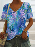 V Neck Casual Floral T-Shirt