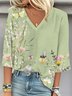 Casual V-neck Spring Print Mid-Sleeve Top