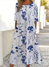Women's Short Sleeve Summer White Floral Printing Crew Neck Daily Going Out Casual Maxi H-Line Shift Dress Dress
