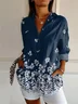 Women's Long Sleeve Shirt Spring/Fall Purplish blue Floral Buckle Shirt Collar Daily Going Out Casual Top