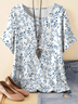 Loose Crew Neck Dolman Sleeve Linen Simple T-Shirt