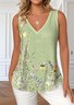 Loose Botanical Pattern Casual V Neck T-Shirt