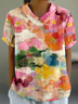 Shawl Collar Gradient Pattern Loose Casual T-Shirt