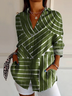 Women's Long Sleeve Shirt Spring/Fall Green Striped Buckle Shirt Collar Daily Going Out Casual Top
