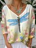 Loose Casual V Neck Dragonfly T-Shirt