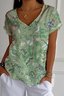 Jersey Casual V Neck Botanical Pattern T-Shirt
