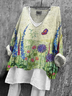 Women's Long Sleeve Blouse Spring/Fall Green Floral Printing V Neck Daily Going Out Casual Top