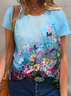 Women's Floral Print Casual Crew Neck Short Sleeve T-Shirt