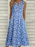 Casual Notched Floral Loose Dress With No