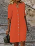 Casual Plain Button Stand Collar Midi Dress